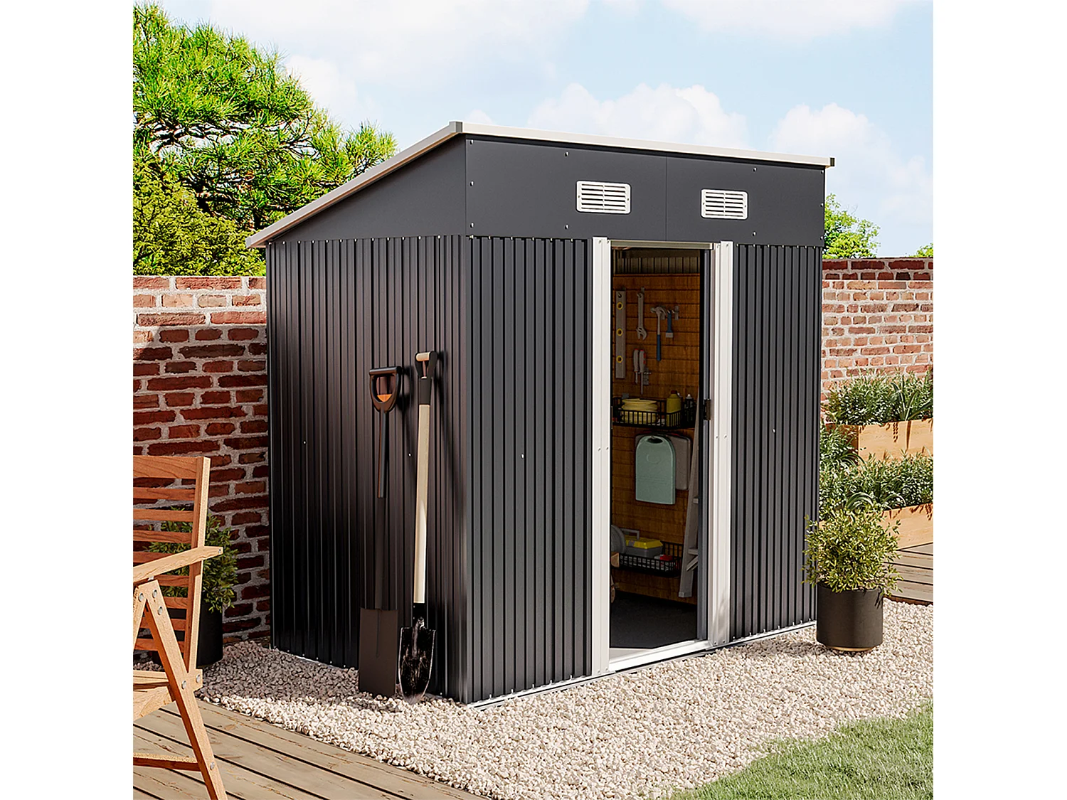 4 x 6 ft Pent Roof Metal Garden Storage Shed - Charcoal Black