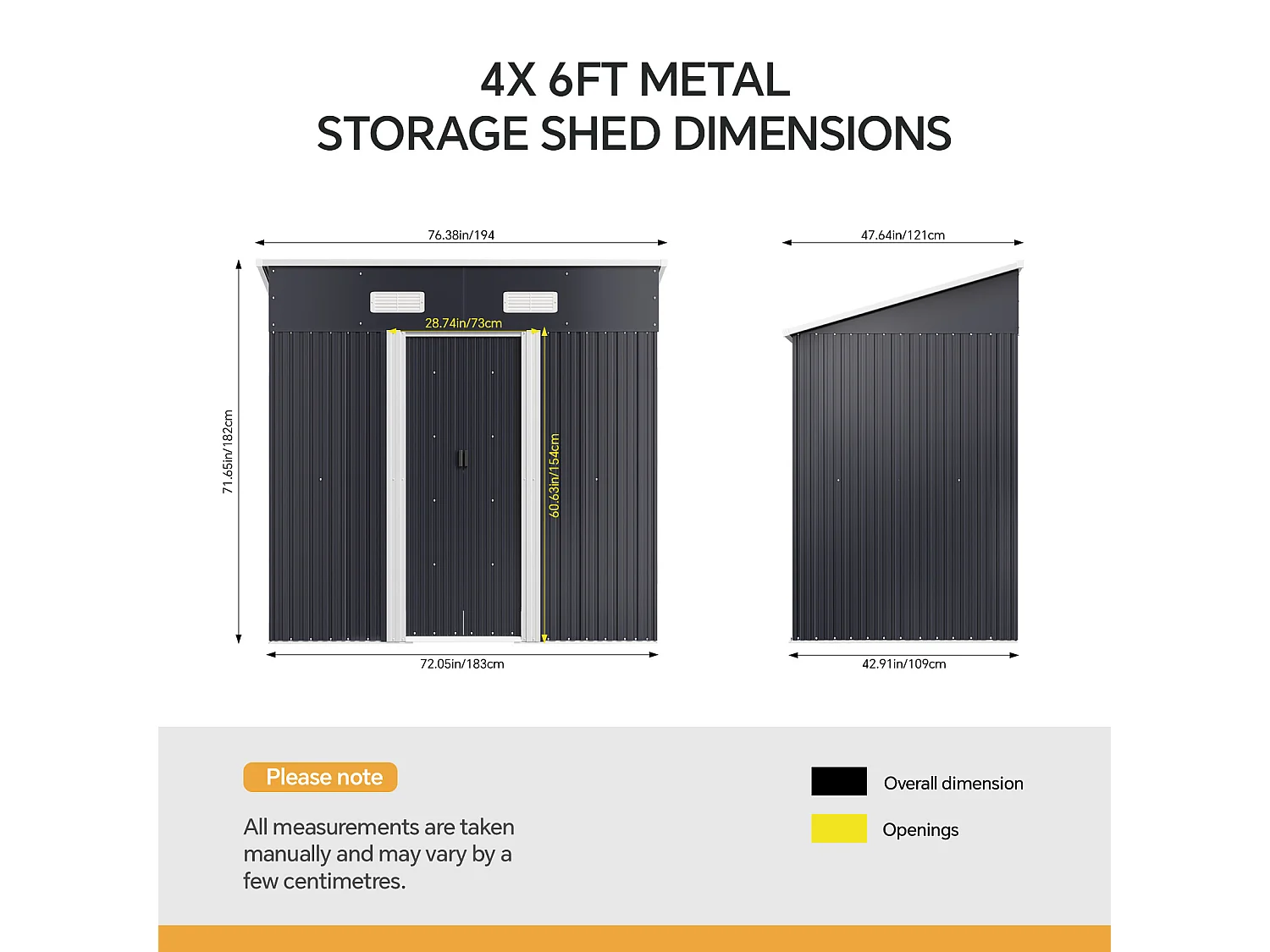 4 x 6 ft Pent Roof Metal Garden Storage Shed - Charcoal Black