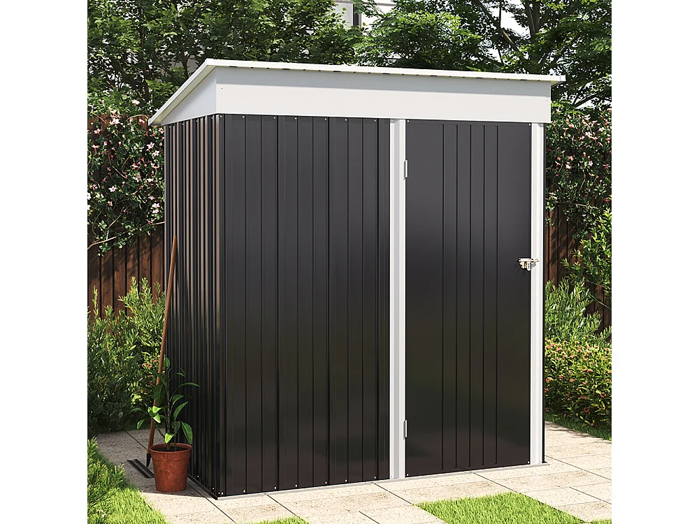 3 x 5 ft Charcoal Black Pent Roof Garden Shed with Lockable Door & Shelves