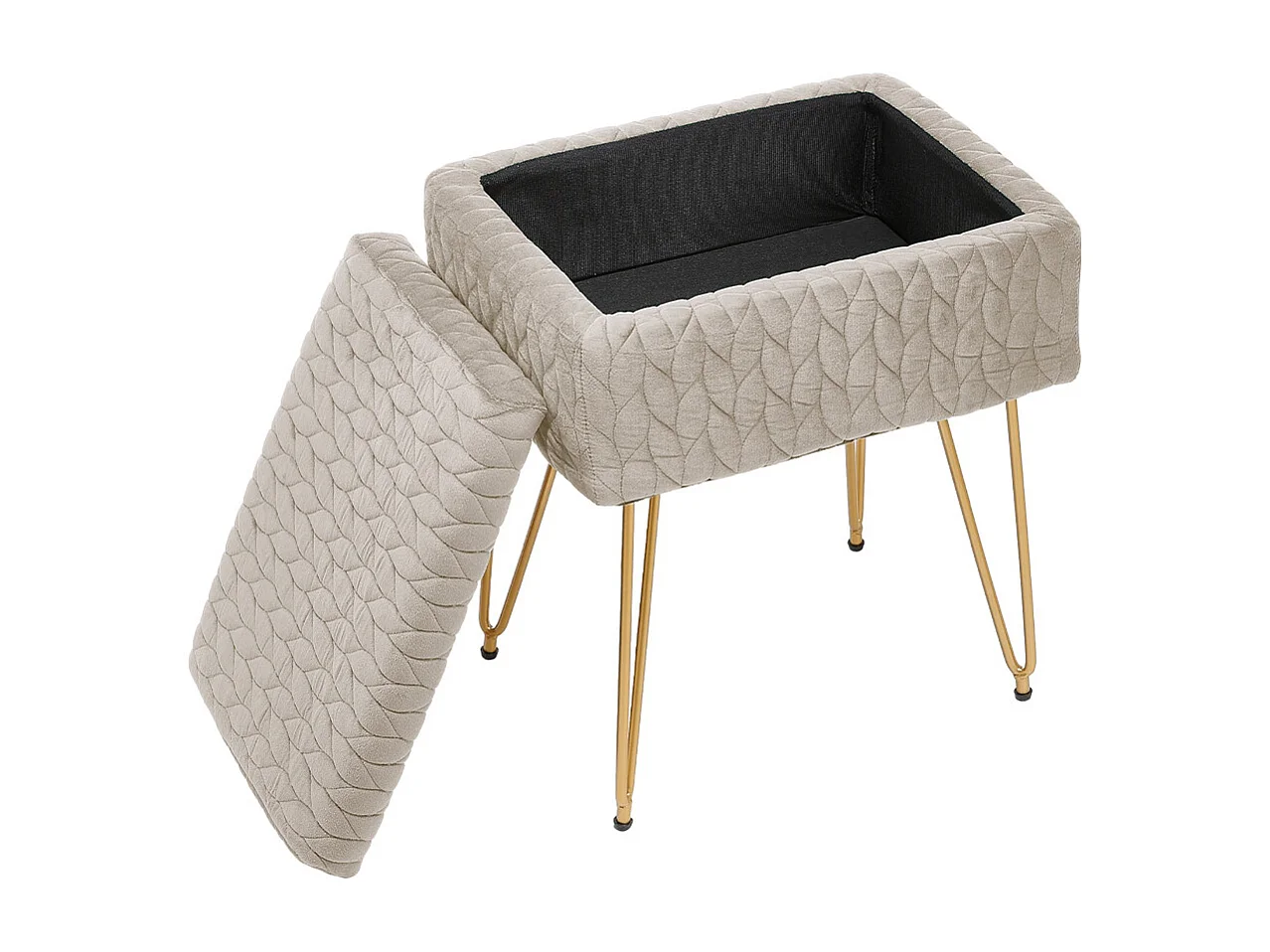 Beige Upholstered Storage Vanity Stool with Metal Legs