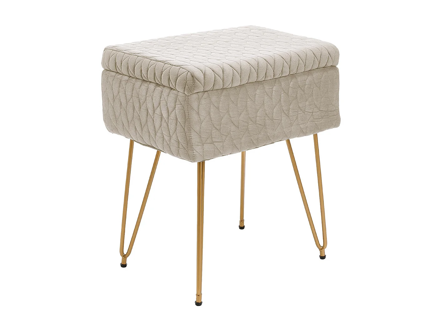 Beige Upholstered Storage Vanity Stool with Metal Legs