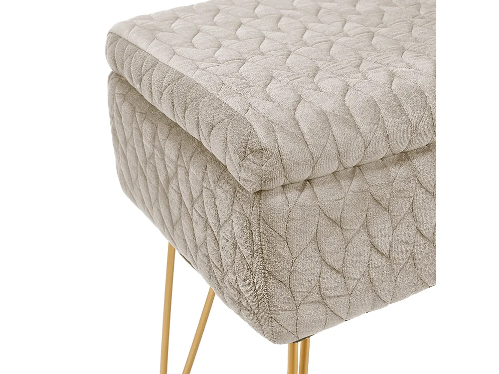 Beige Upholstered Storage Vanity Stool with Metal Legs