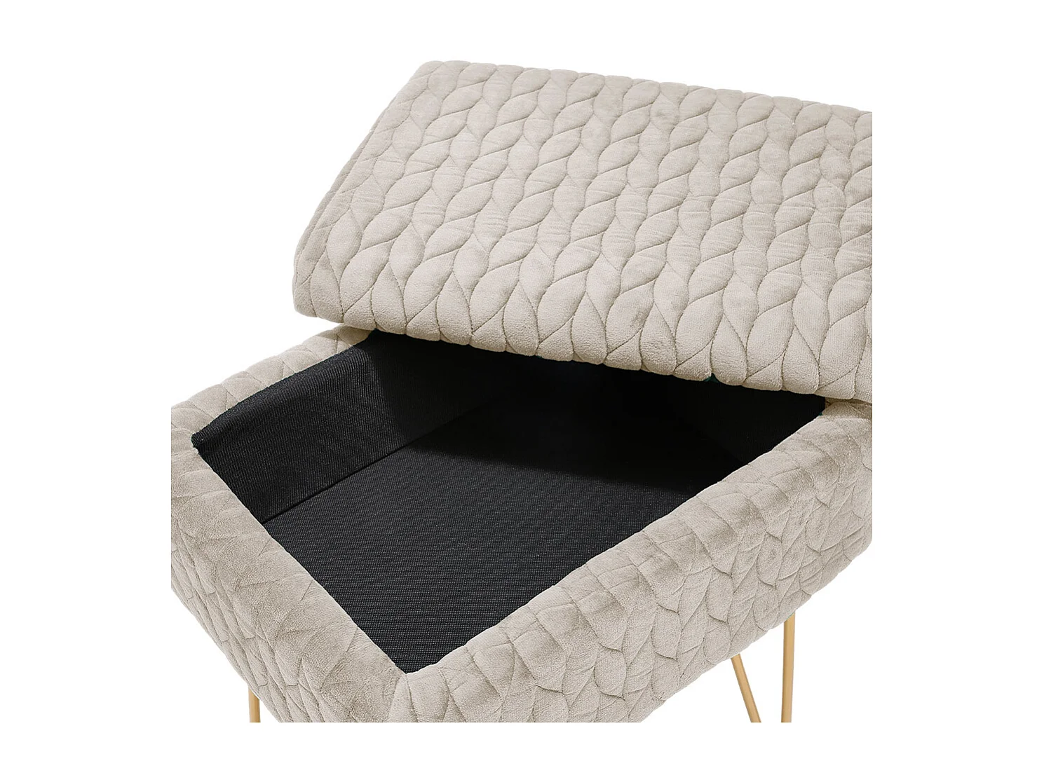 Beige Upholstered Storage Vanity Stool with Metal Legs
