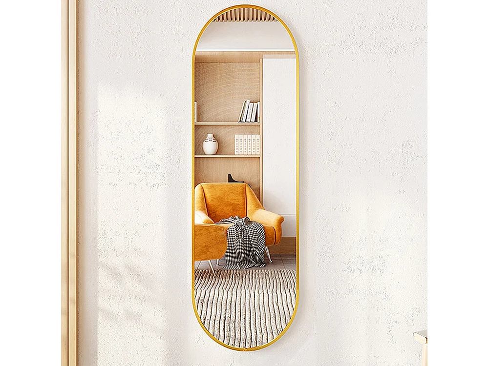 Modern Oval Metal Full Length Wall Mirror - 40 x 120cm - Gold
