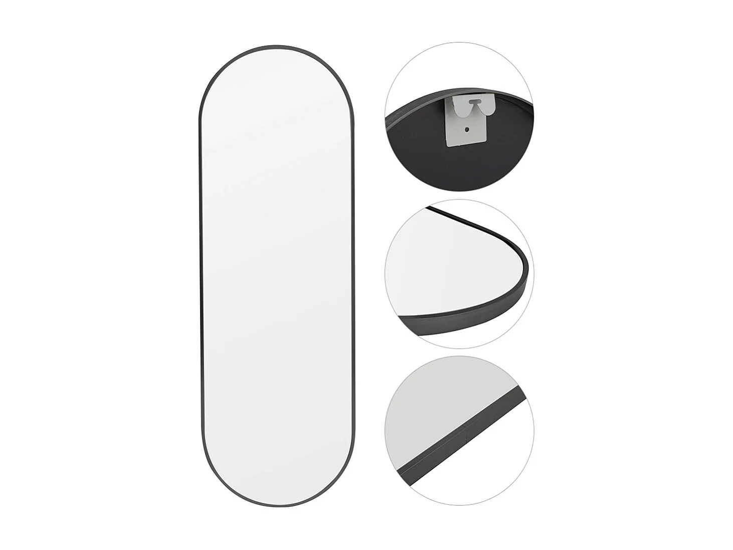 Modern Oval Metal Full Length Wall Mirror - 50 x 160cm - Black