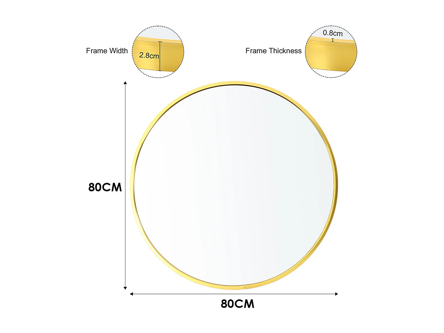 80cm Gold Nordic Round Wall Mirror