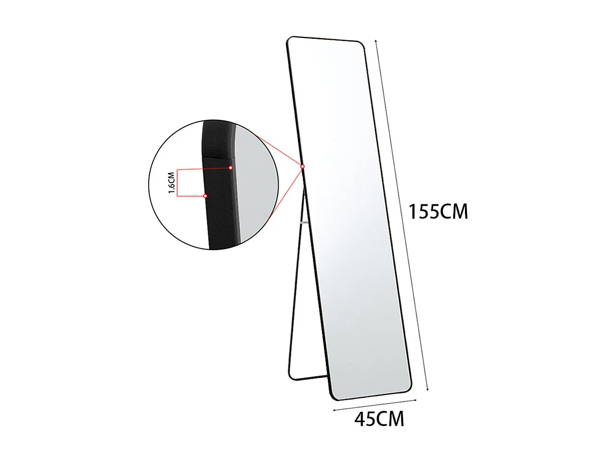 Full Length Metal Floor Mirror with Rounded Corners - 45 x 155cm
