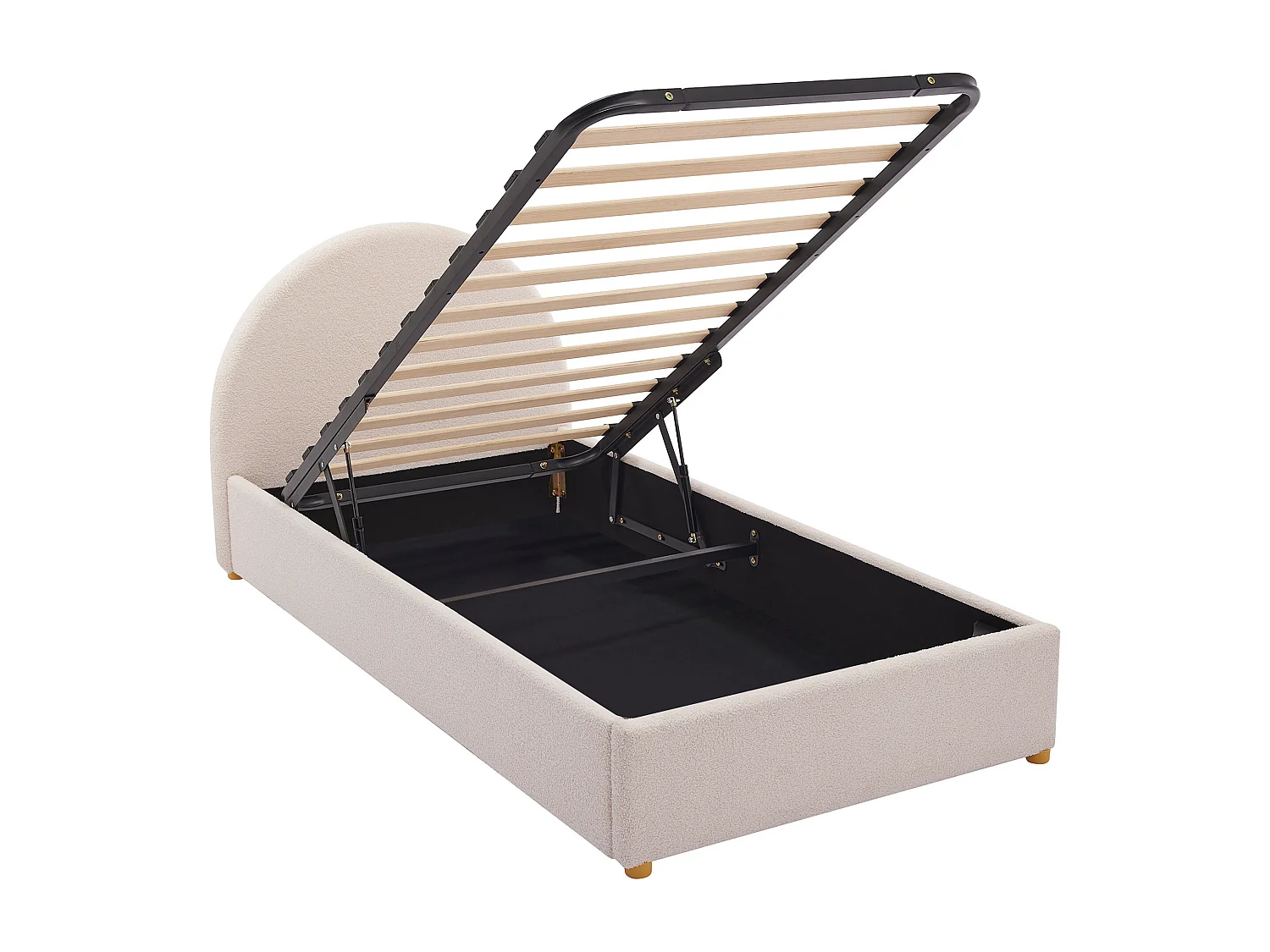 Lit coffre 90 x 200 cm - Tissu bouclette - Crème + Matelas - LIRIMO