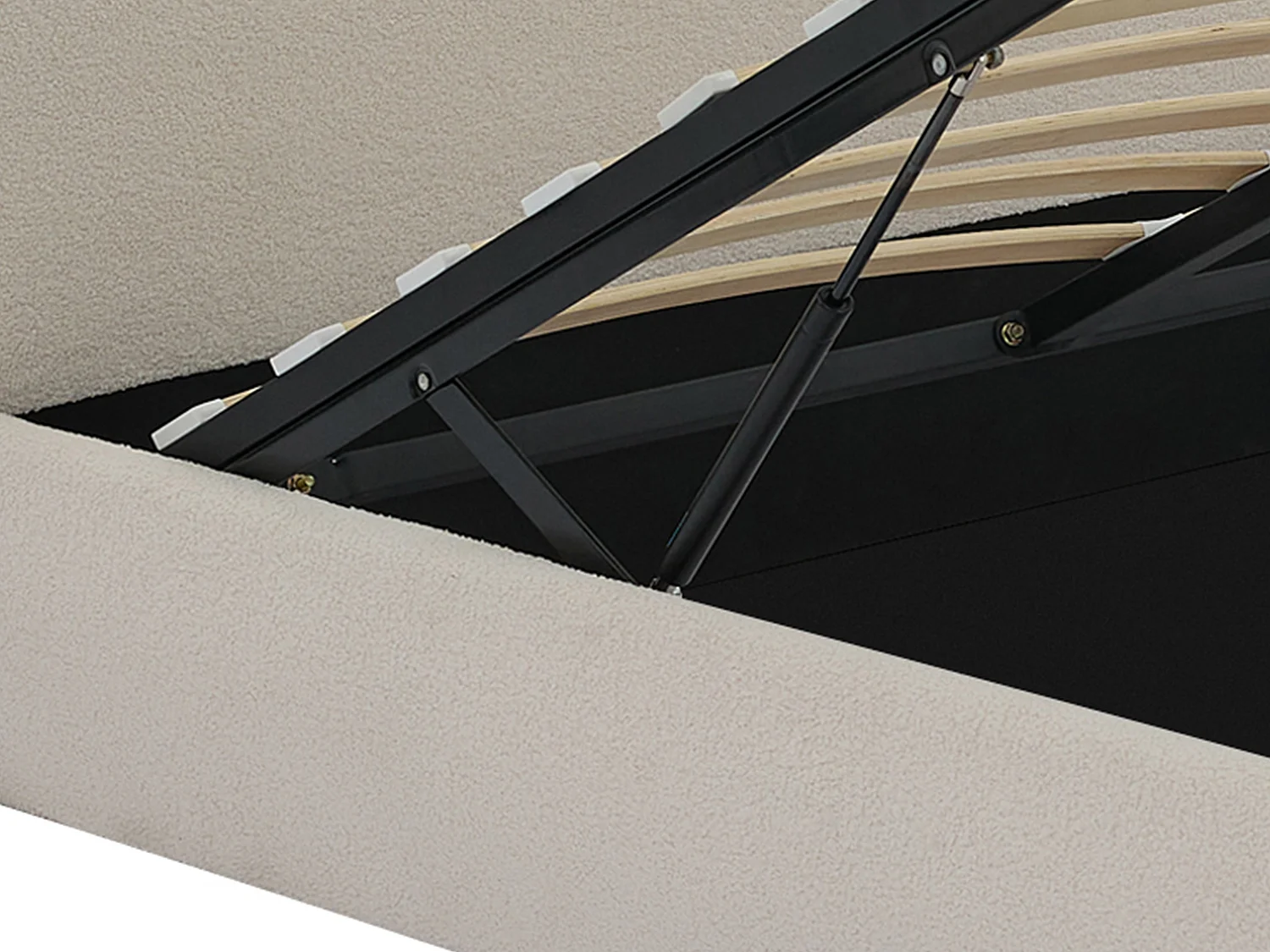 Lit coffre 140 x 200 cm - Tissu bouclette - Crème + Matelas - LIRIMO
