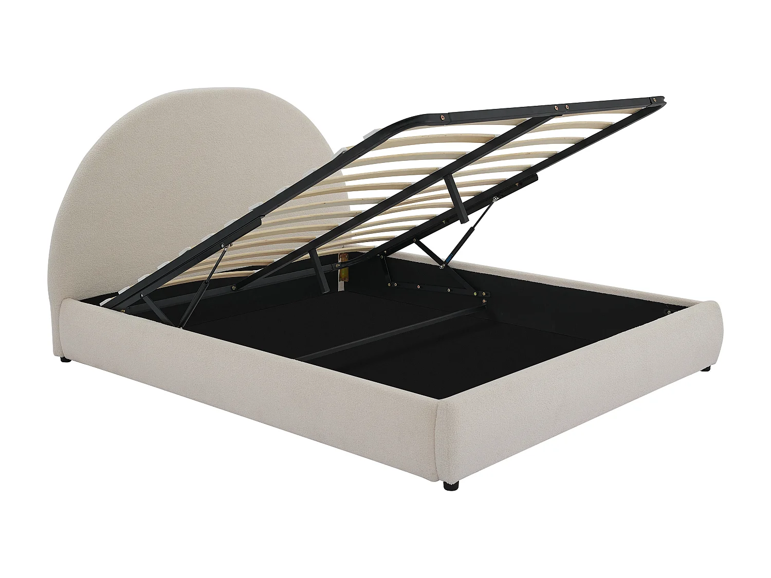 Lit coffre 140 x 200 cm - Tissu bouclette - Crème + Matelas - LIRIMO