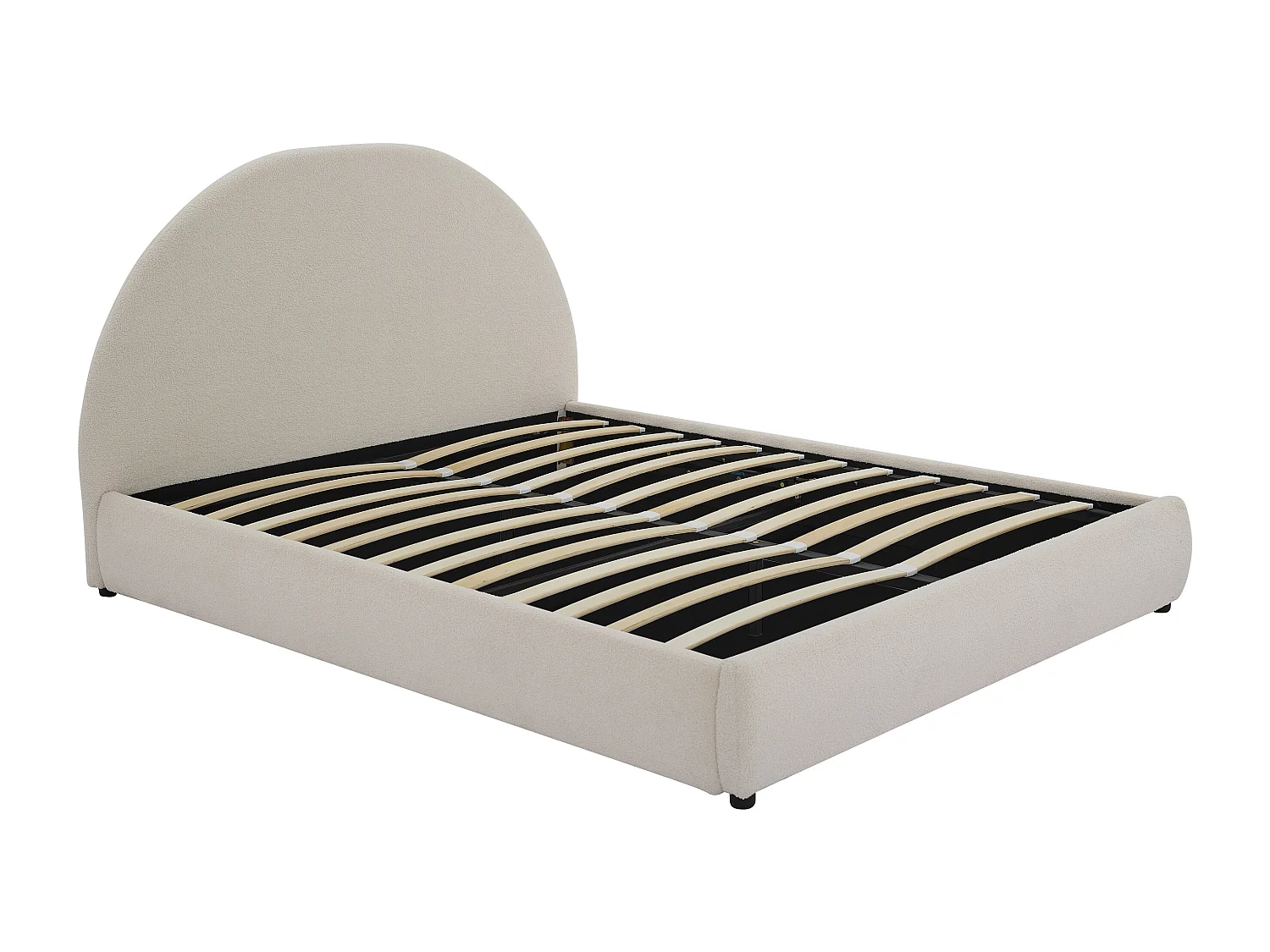 Lit coffre 140 x 200 cm - Tissu bouclette - Crème + Matelas - LIRIMO