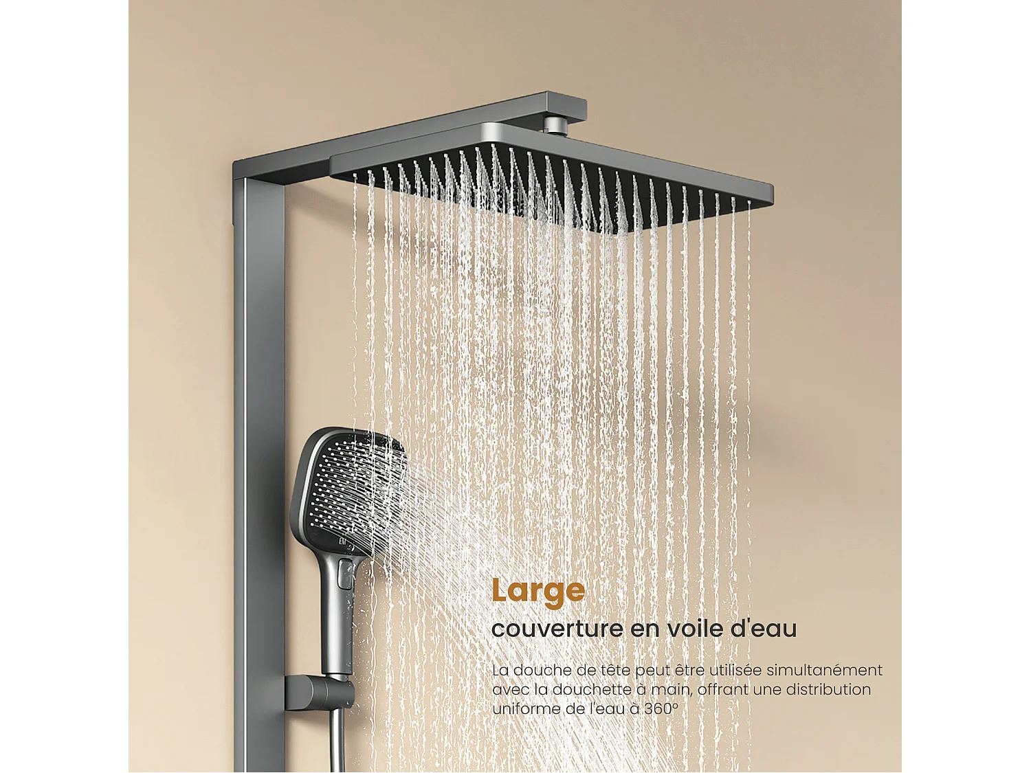 EMKE Thermostat Duschsystem mit Sedal-Kartusche & Glasablage Regendusche 36x24cm Handbrause 4-Strahl Anthrazit