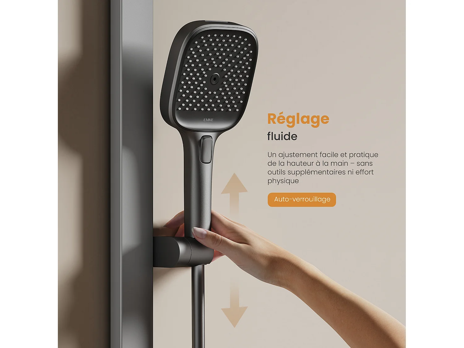 EMKE Thermostat Duschsystem mit Sedal-Kartusche & Glasablage Regendusche 36x24cm Handbrause 4-Strahl Anthrazit