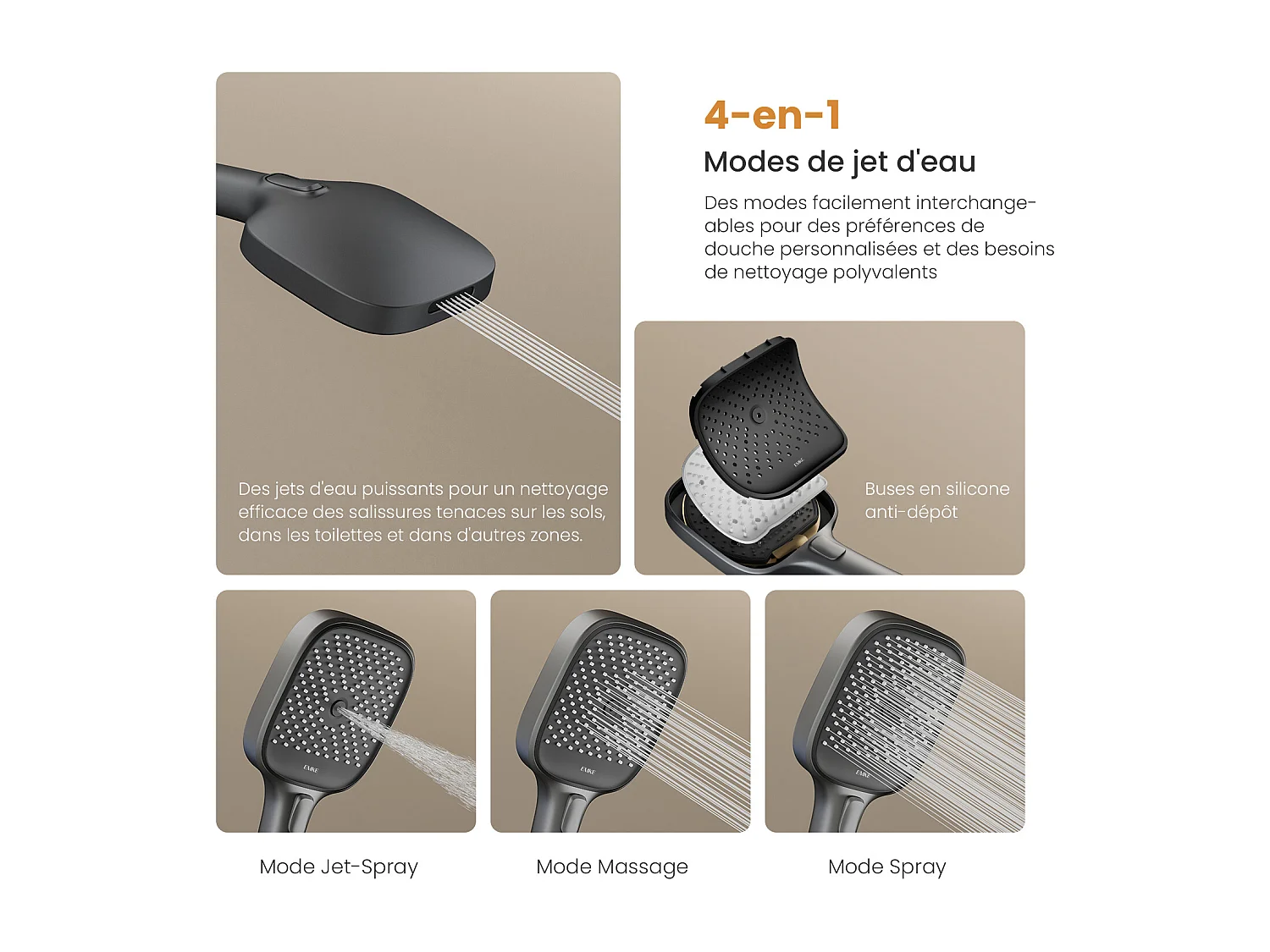 EMKE Thermostat Duschsystem mit Sedal-Kartusche & Glasablage Regendusche 36x24cm Handbrause 4-Strahl Anthrazit
