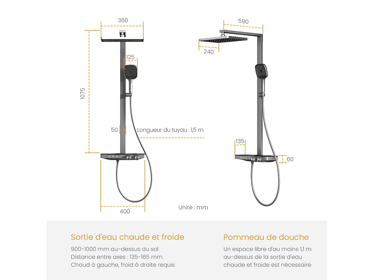 EMKE Thermostat Duschsystem mit Sedal-Kartusche & Glasablage Regendusche 36x24cm Handbrause 4-Strahl Anthrazit