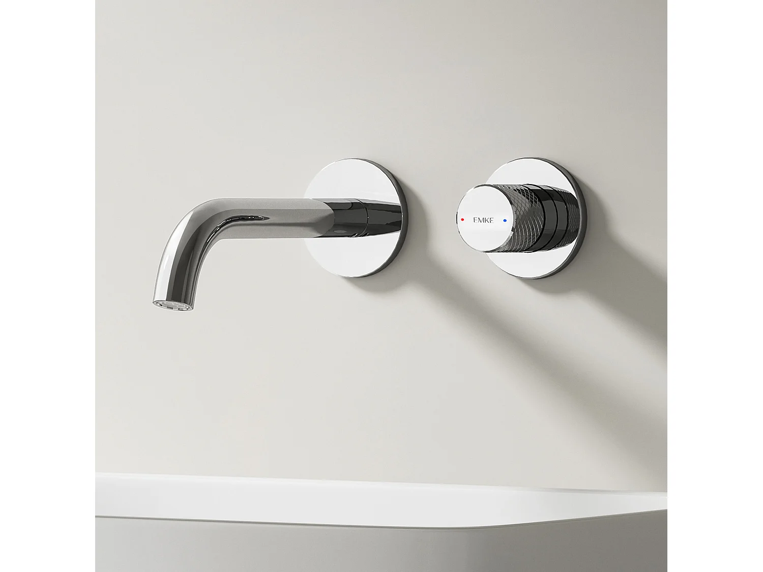 EMKE Mitigeur de lavabo mural encastrable bi-trou chromé laiton cartouche céramique L.18 cm