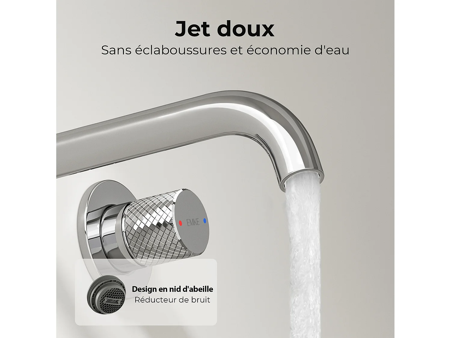 EMKE Mitigeur de lavabo mural encastrable bi-trou chromé laiton cartouche céramique L.18 cm