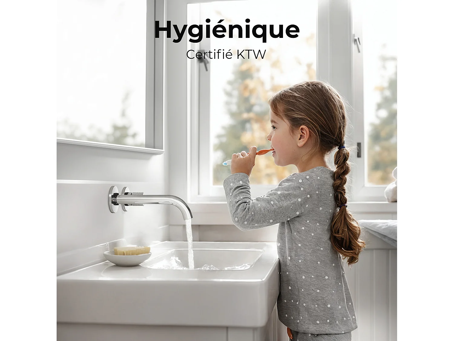 EMKE Mitigeur de lavabo mural encastrable bi-trou chromé laiton cartouche céramique L.18 cm