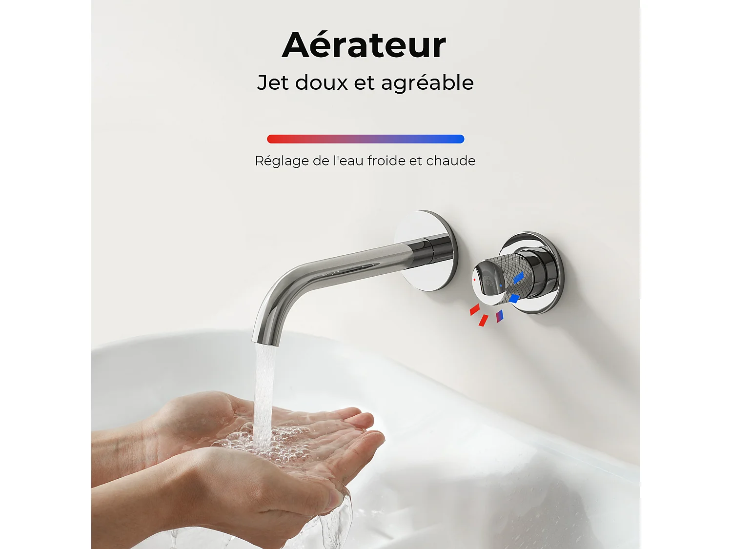 EMKE Mitigeur de lavabo mural encastrable bi-trou chromé laiton cartouche céramique L.18 cm