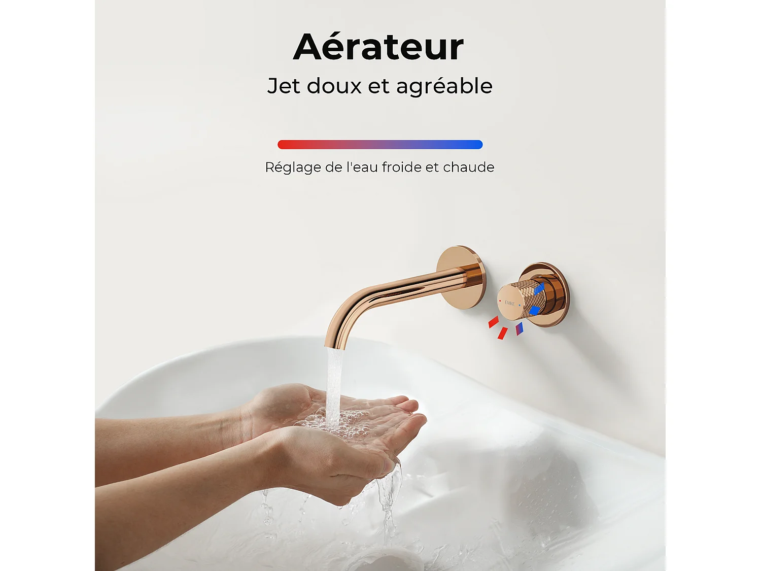 EMKE inbouw wastafelkraan 2-gats wandkraan mengkraan messing keramisch binnenwerk roségoud L.18 cm