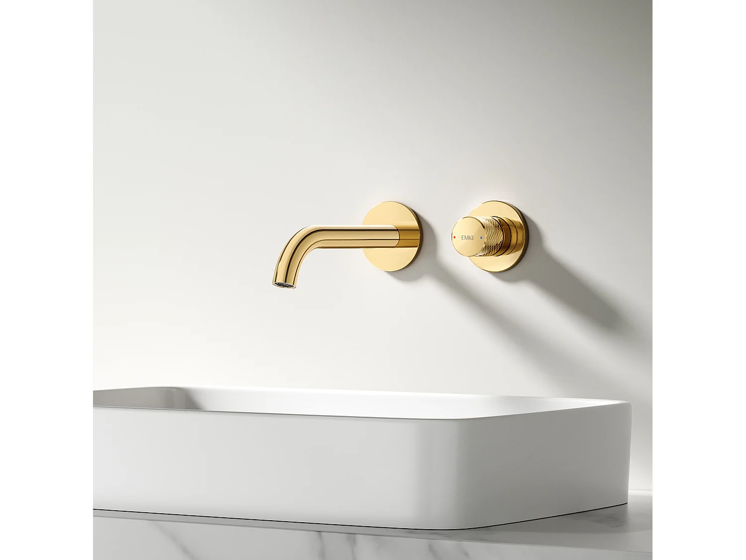 EMKE Mitigeur de lavabo mural encastrable bi-trou or champagne laiton cartouche céramique L.18 cm