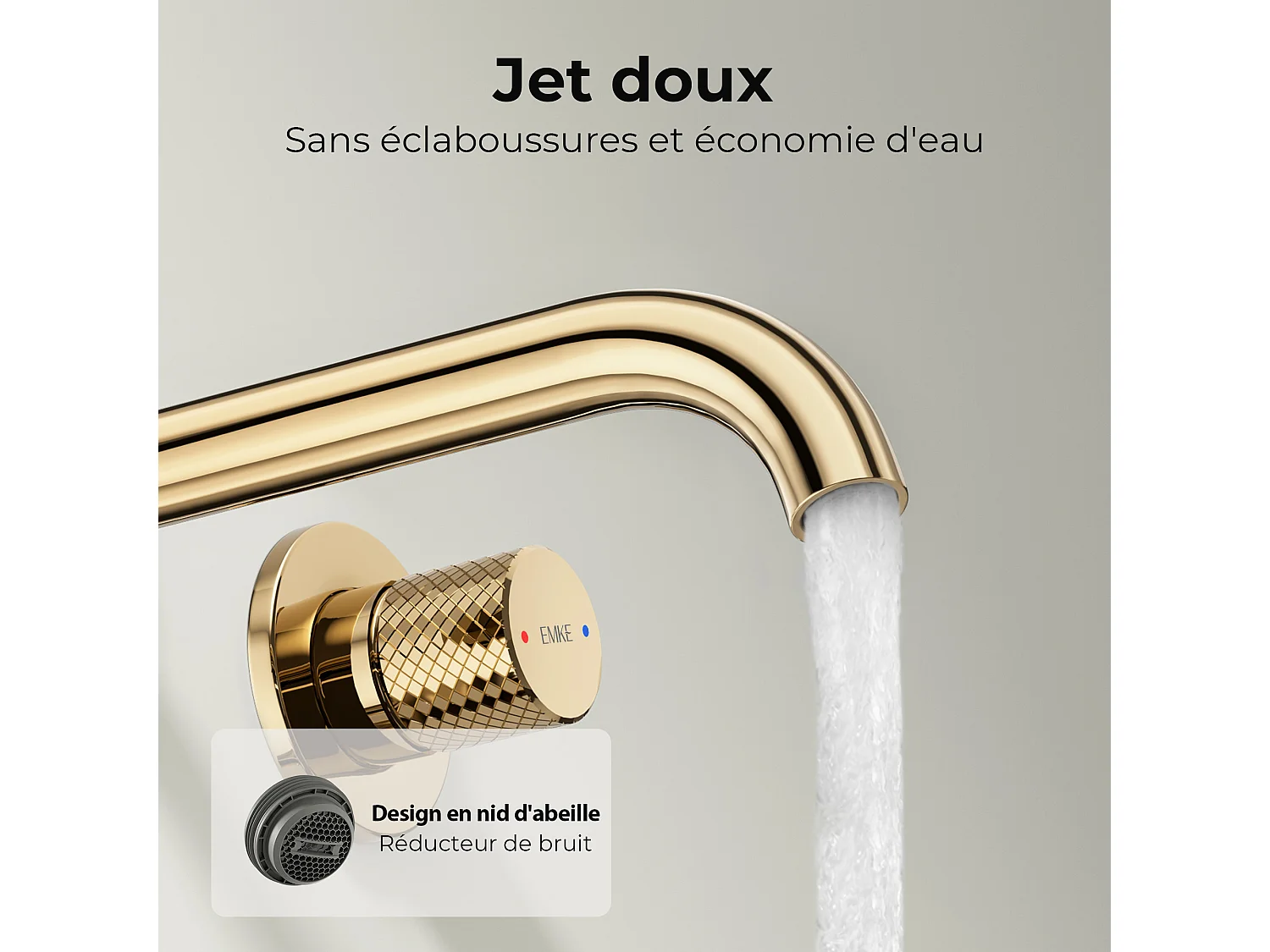 EMKE Mitigeur de lavabo mural encastrable bi-trou or champagne laiton cartouche céramique L.18 cm