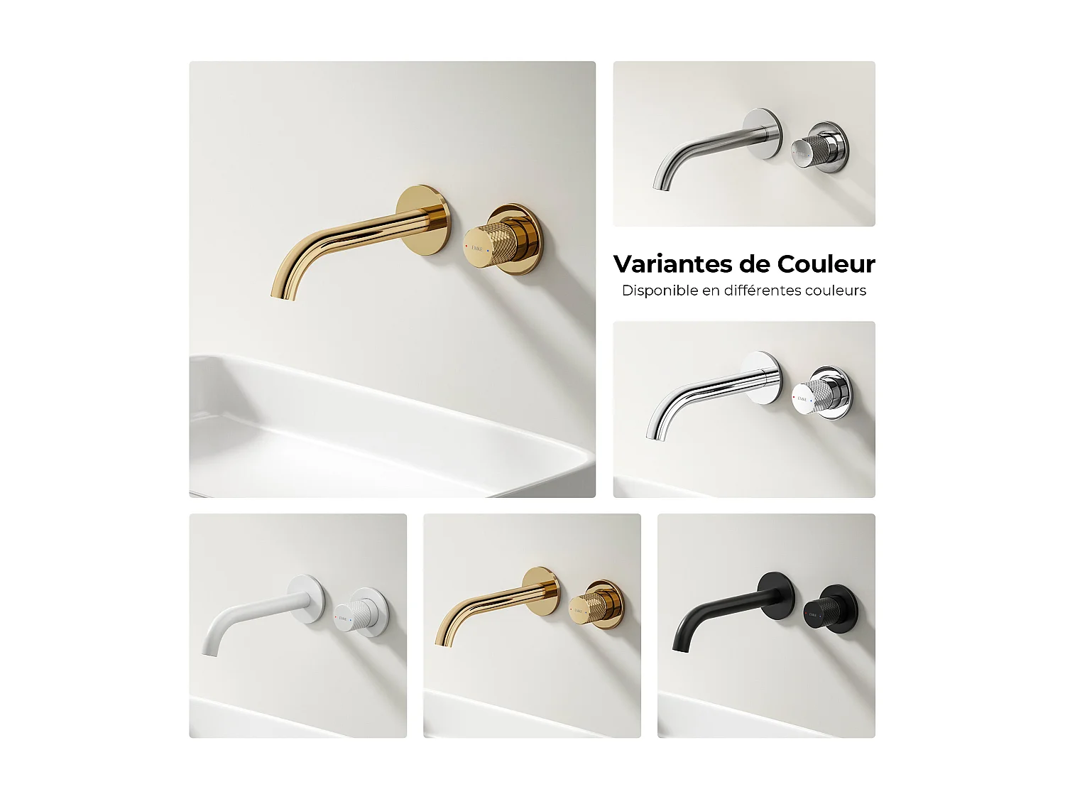 EMKE Mitigeur de lavabo mural encastrable bi-trou or champagne laiton cartouche céramique L.18 cm