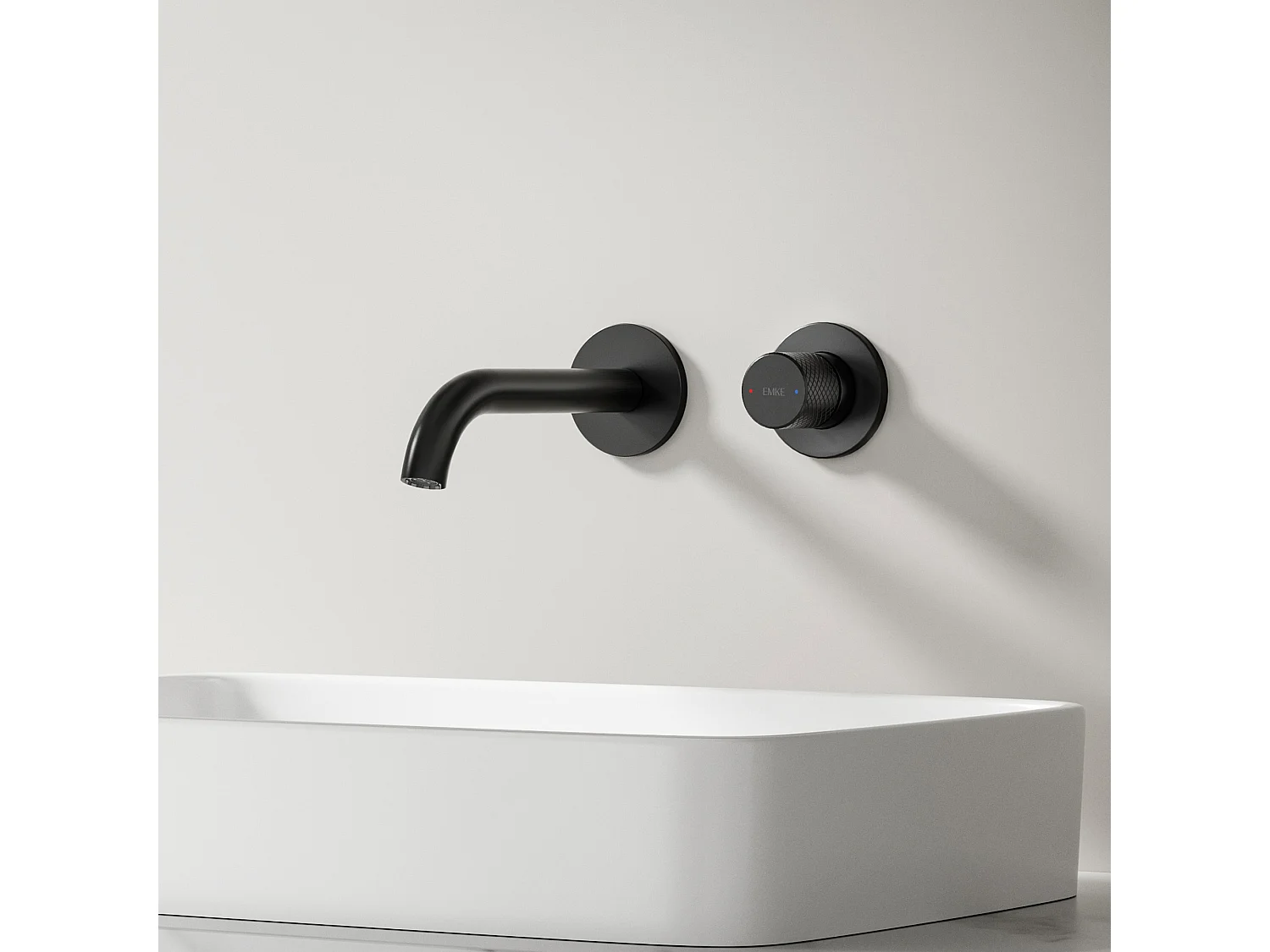 EMKE Mitigeur de lavabo mural encastrable bi-trou noir mat laiton cartouche céramique L.18 cm