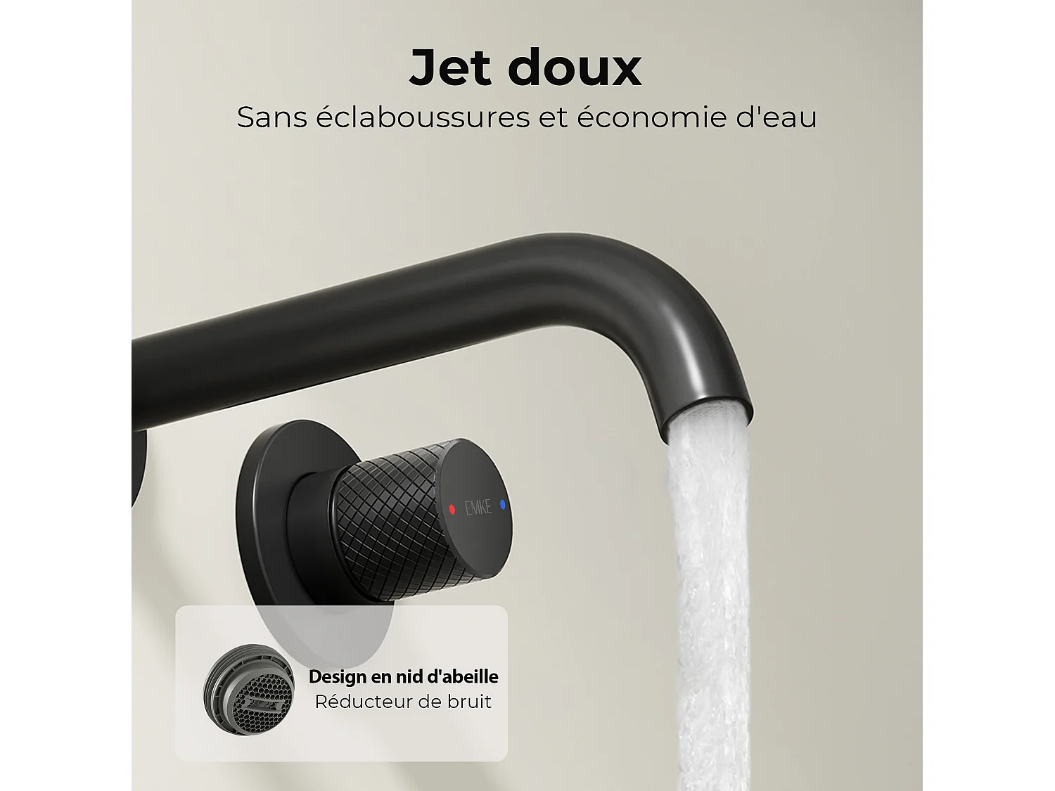 EMKE Mitigeur de lavabo mural encastrable bi-trou noir mat laiton cartouche céramique L.18 cm