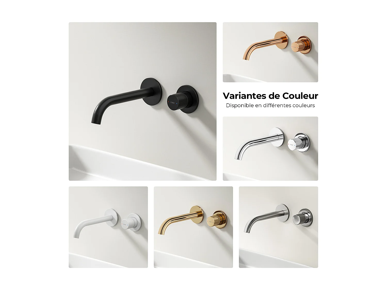 EMKE Mitigeur de lavabo mural encastrable bi-trou noir mat laiton cartouche céramique L.18 cm