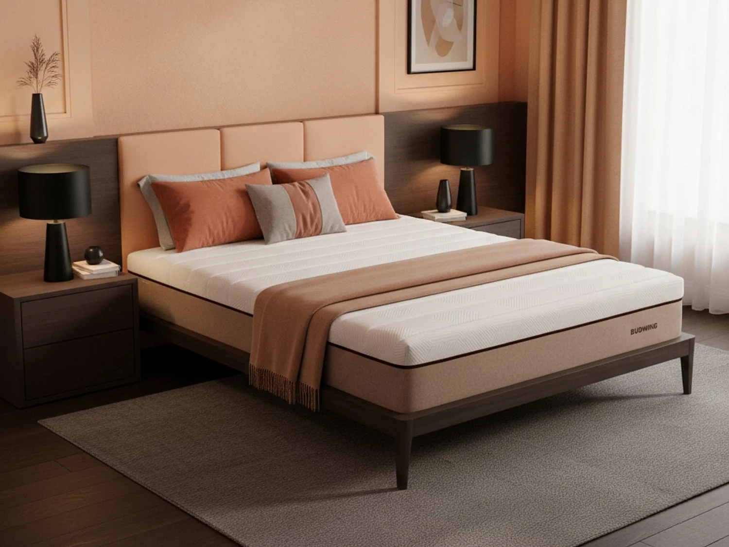 BUDWING Matelas Hybrid Sense 180x200 cm avec Traitement Antibactérien, Mousse à Mémoire de Forme et Ressorts Ensachés