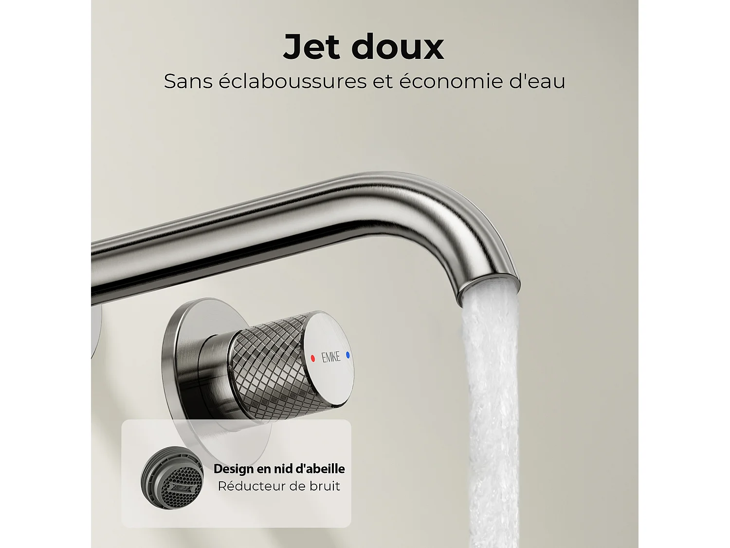 EMKE Mitigeur de lavabo mural encastrable bi-trou anthracite laiton cartouche céramique L.18 cm