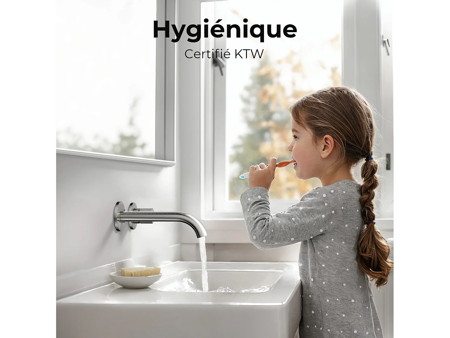 EMKE Mitigeur de lavabo mural encastrable bi-trou anthracite laiton cartouche céramique L.18 cm