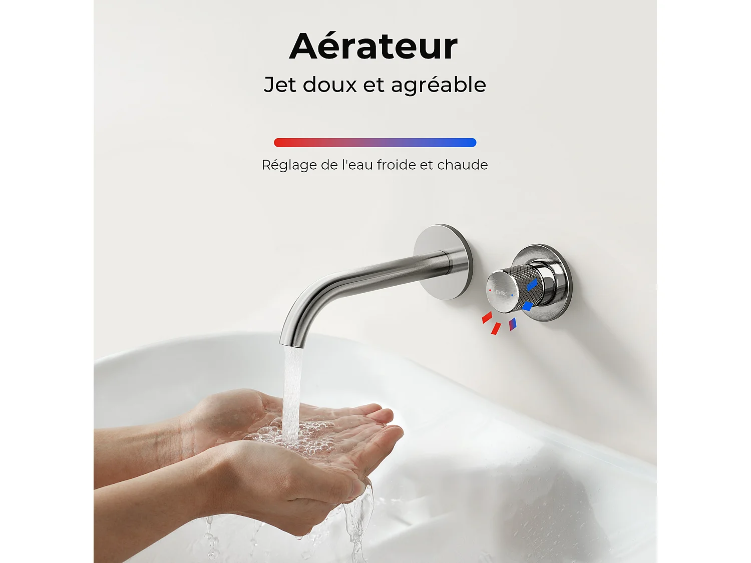 EMKE Mitigeur de lavabo mural encastrable bi-trou anthracite laiton cartouche céramique L.18 cm