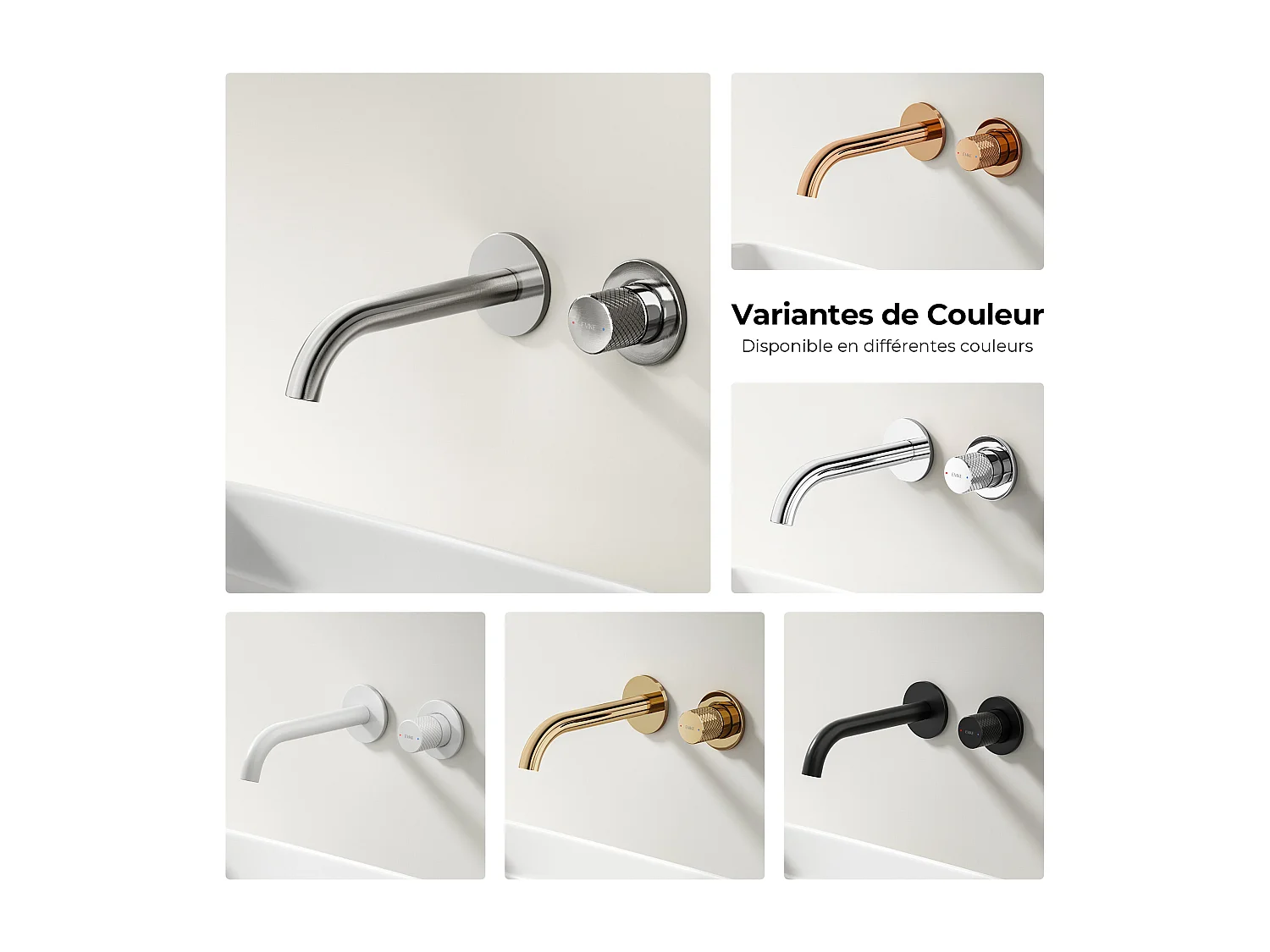 EMKE Mitigeur de lavabo mural encastrable bi-trou anthracite laiton cartouche céramique L.18 cm