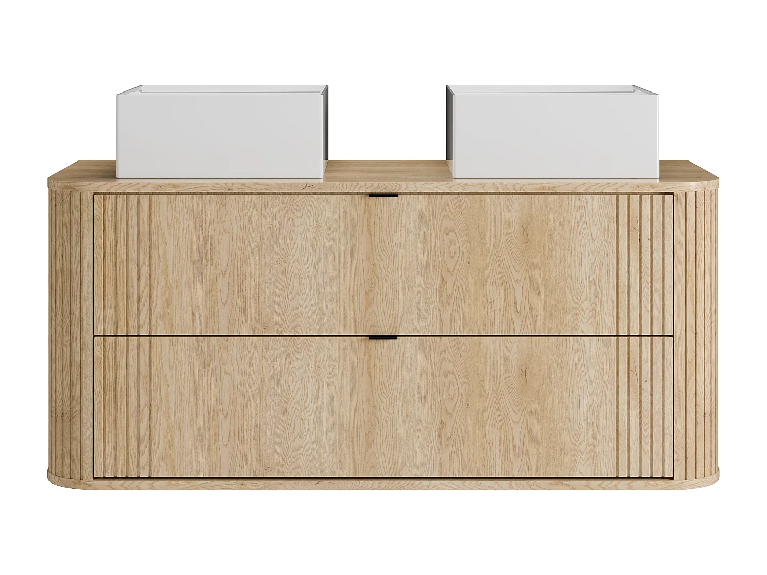 Meuble de salle de bain suspendu avec double vasque à poser carrée et colonne - Naturel clair - 120 cm - FILOR