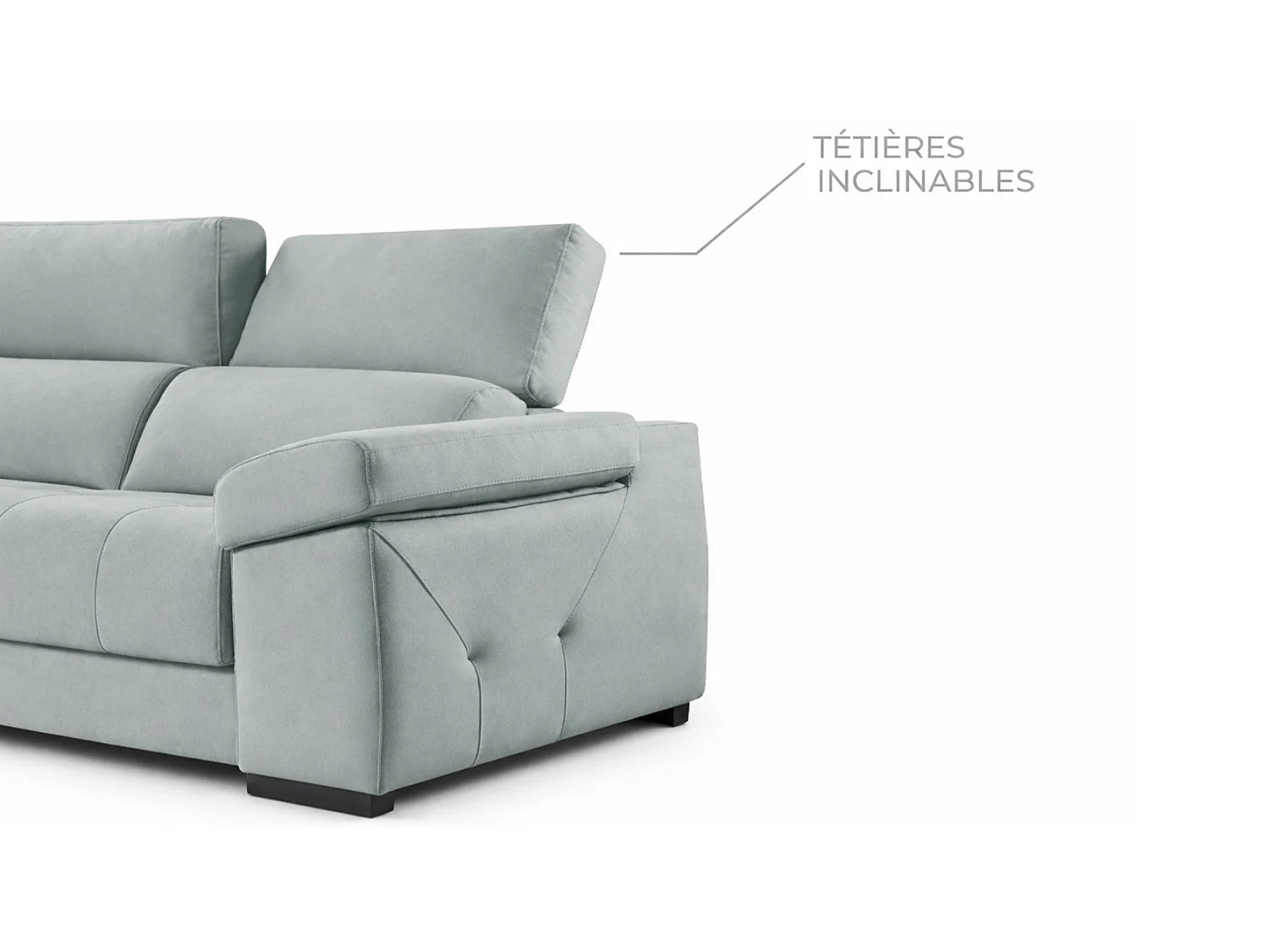 Canapé convertible têtières inclinables tissu gris charbon antitaches SIMON