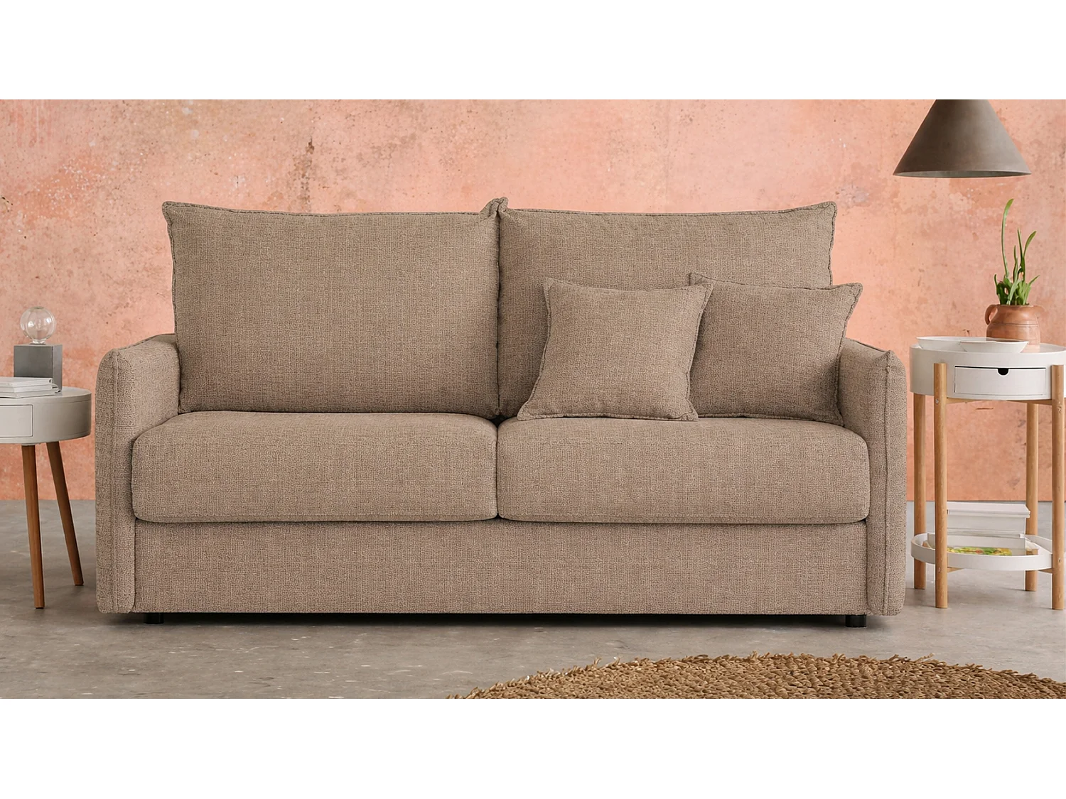 Canapé convertible 140x190 tissu Katya beige antitaches CANET