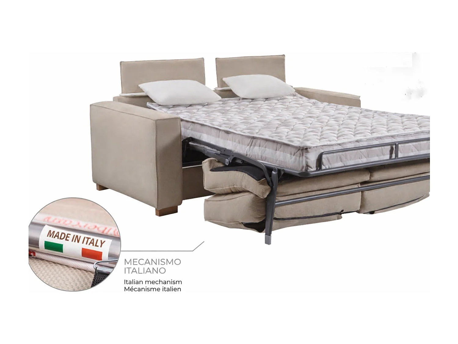Canapé convertible avec topper tissu Ornella beige BELVÉDÈRE