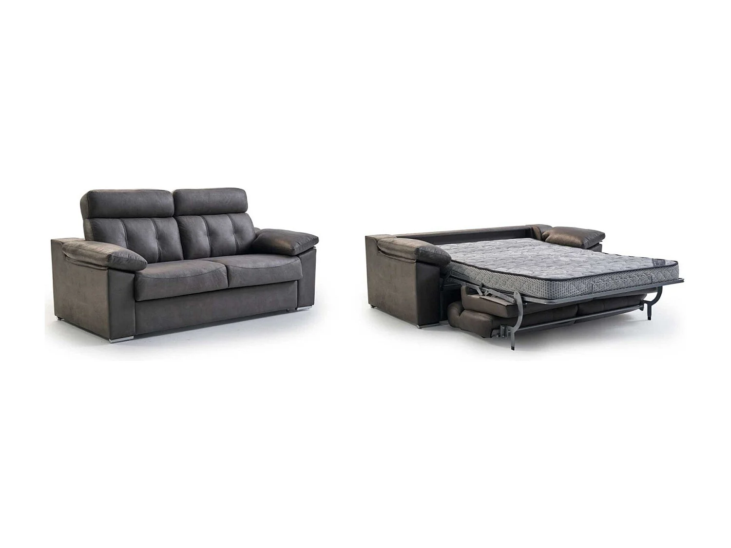 Canapé convertible tissu antitaches Indico gris medium PALAVAS 140x190 avec accoudoirs sieste
