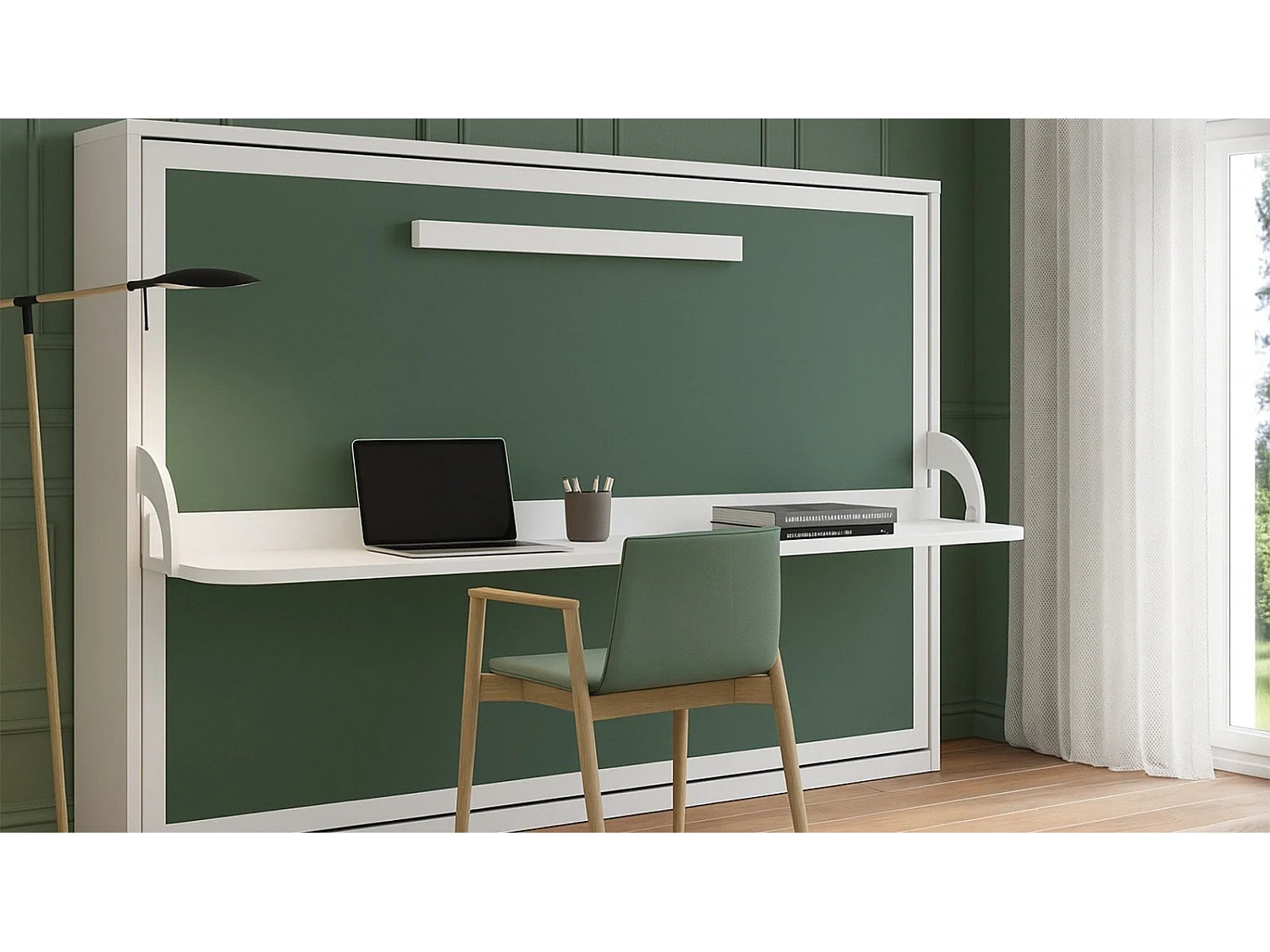Lit escamotable horizontal avec bureau chêne clair cambrian 90x190 TOULON