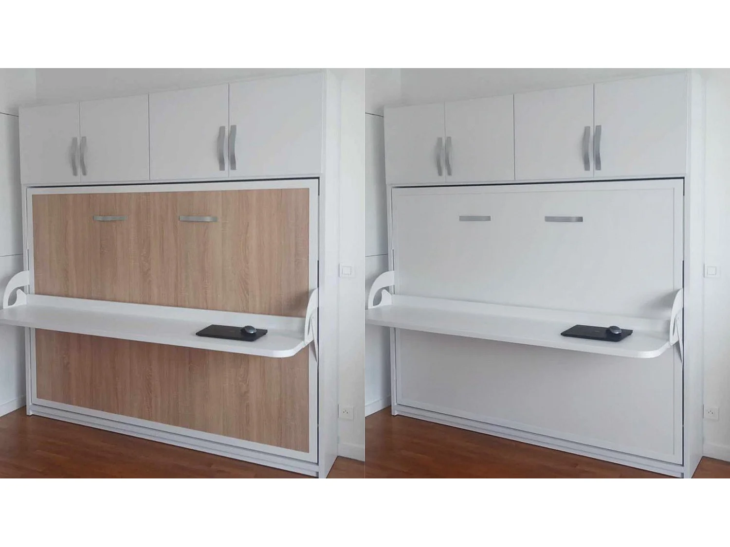 Lit escamotable horizontal avec bureau chêne clair cambrian 90x200 TOULON