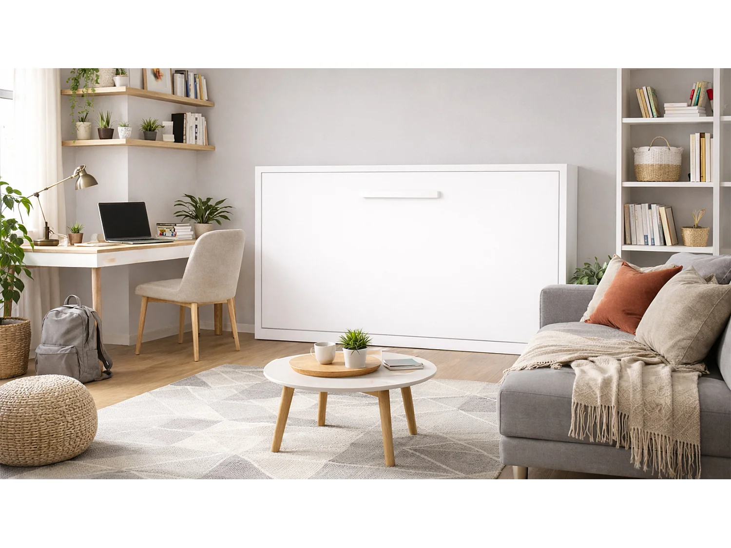 Lit escamotable horizontal blanc mat 90x190 CANNES