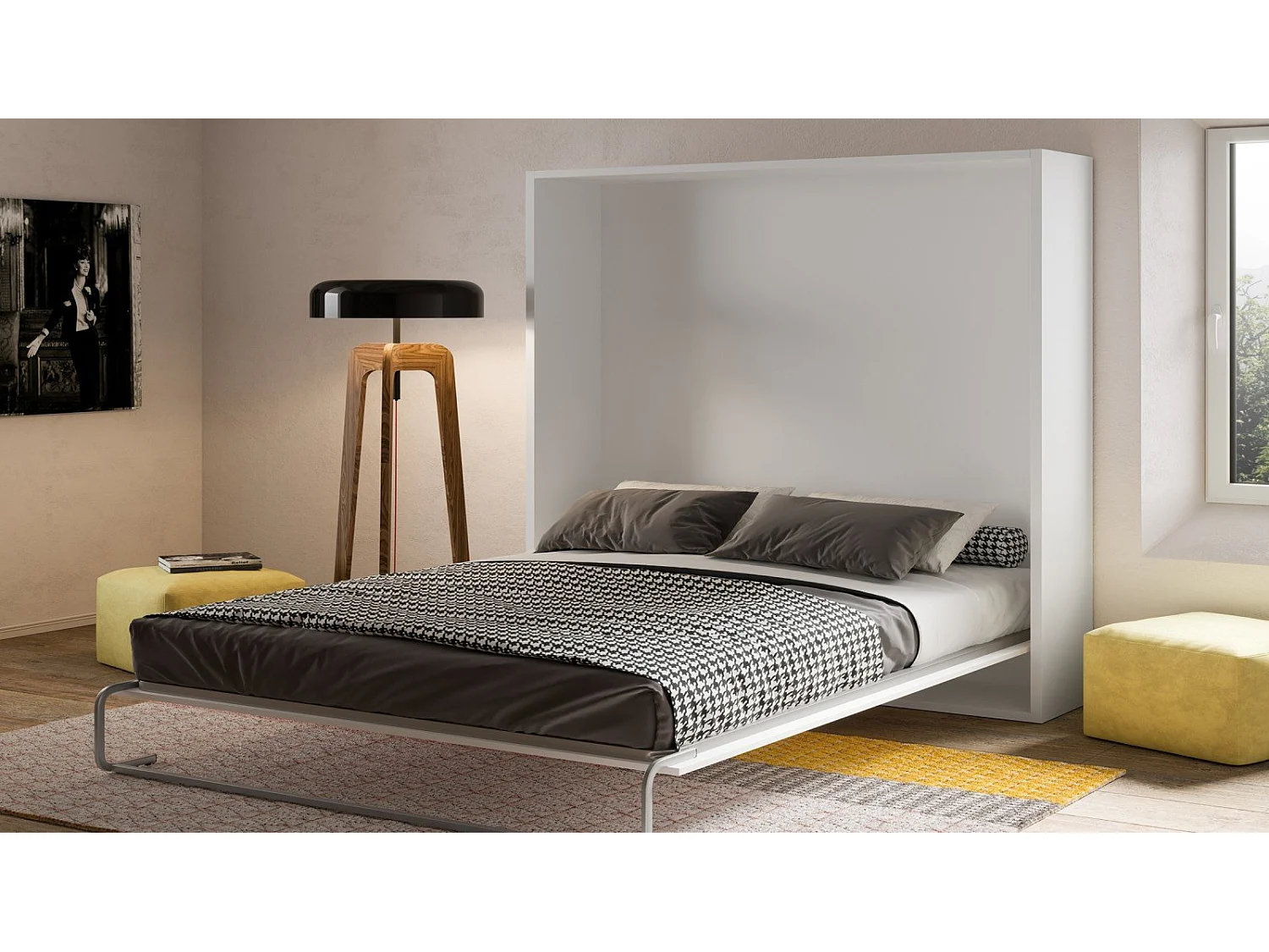 Lit escamotable horizontal blanc mat 90x190 CANNES