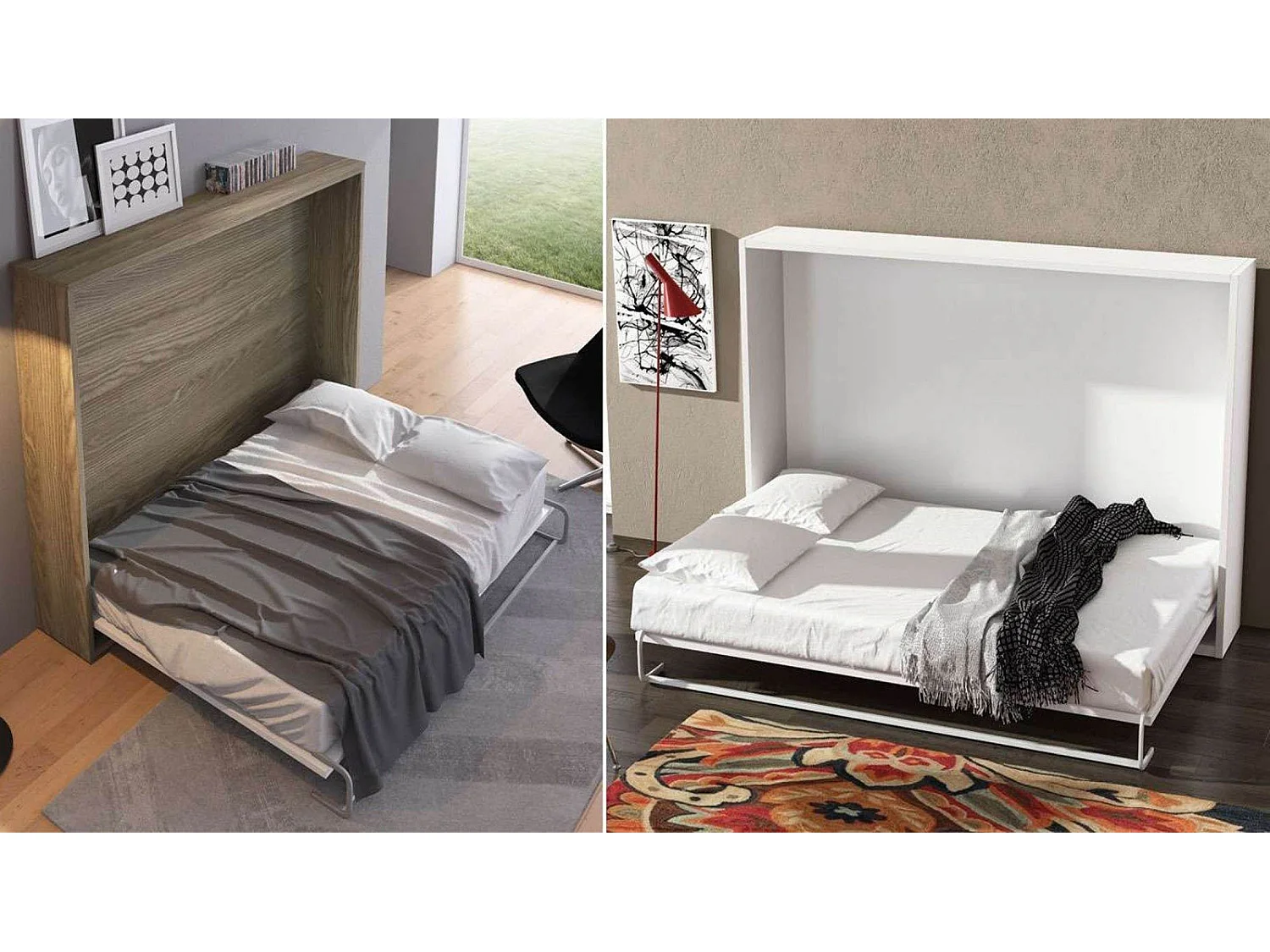 Lit escamotable horizontal blanc mat 140x190 CANNES