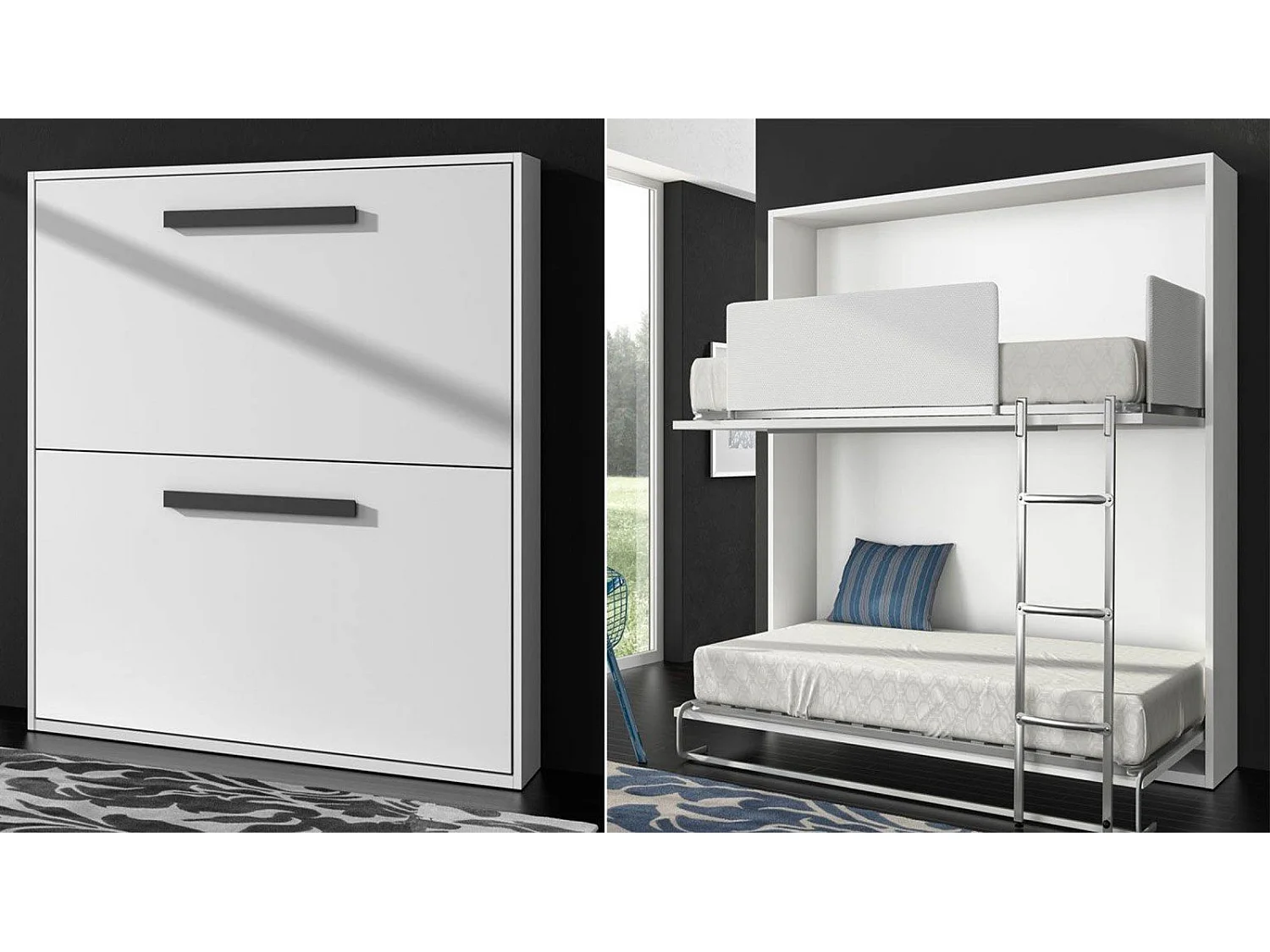 Lit superposé horizontal escamotable chêne clair cambrian 90x200 BIARRITZ