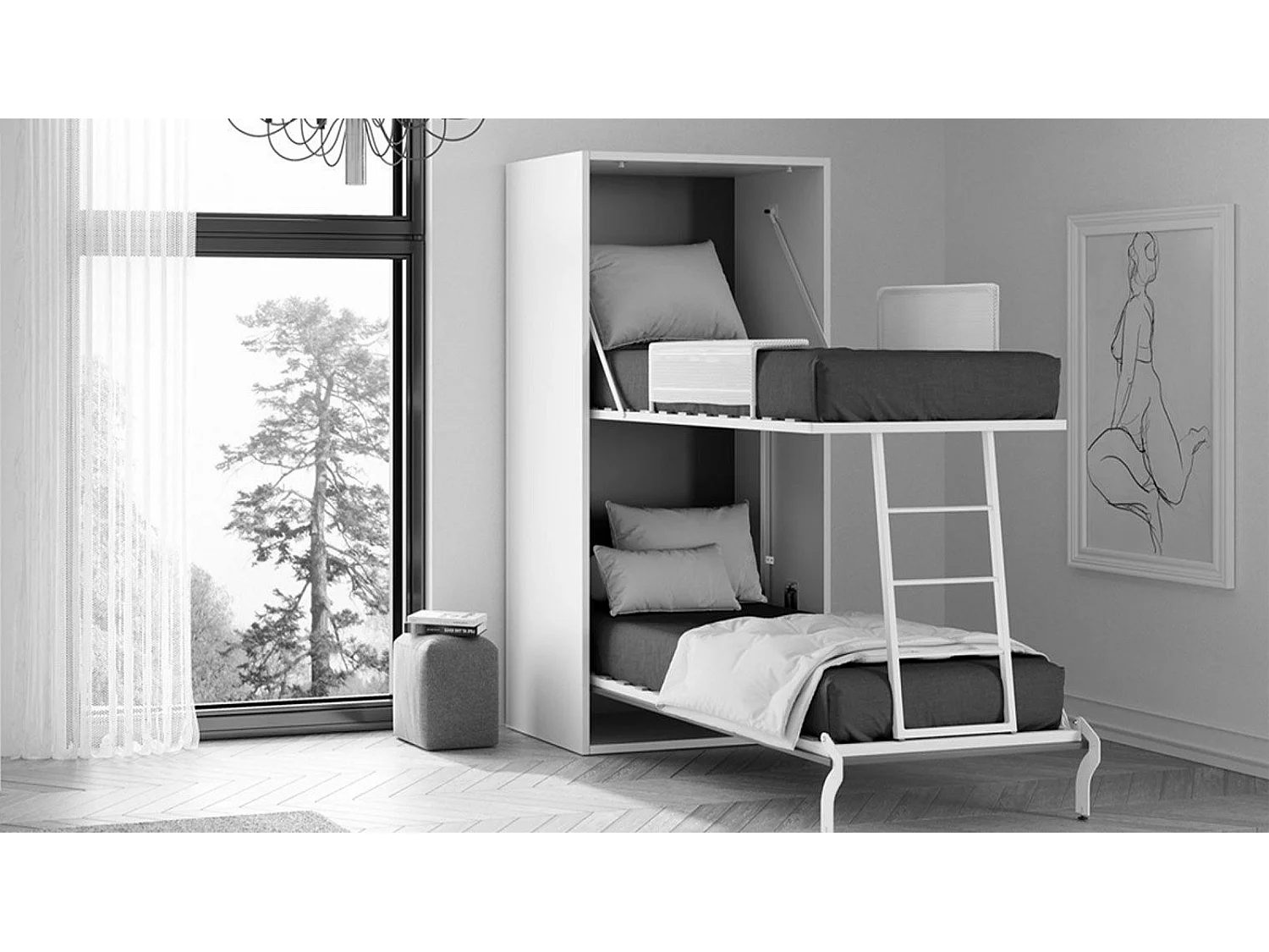Letto a castello verticale a scomparsa SARLAT bianco opaco 90x190