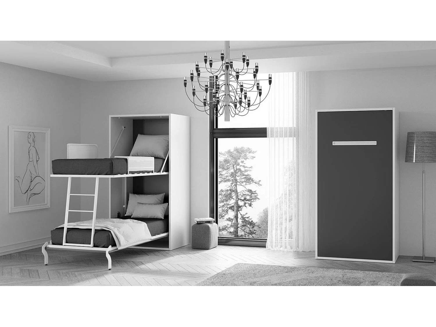 Letto a castello verticale a scomparsa SARLAT bianco opaco 90x190