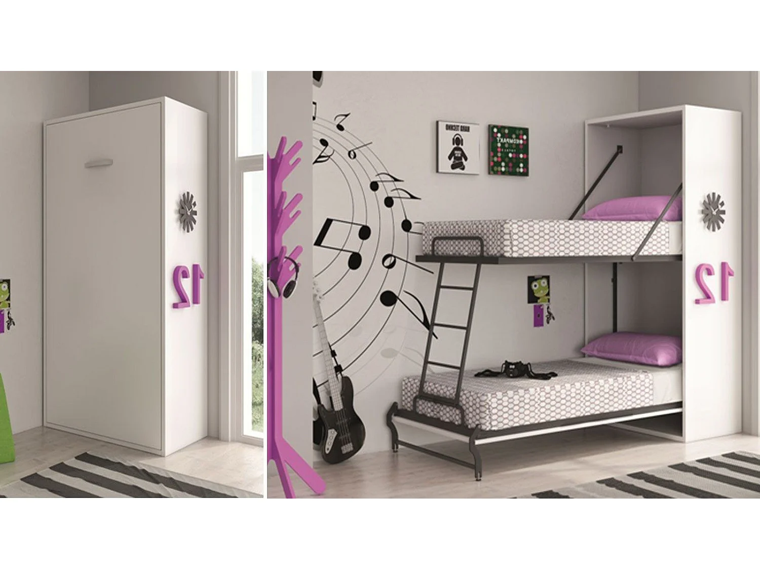 Letto a castello verticale a scomparsa SARLAT bianco opaco 90x190