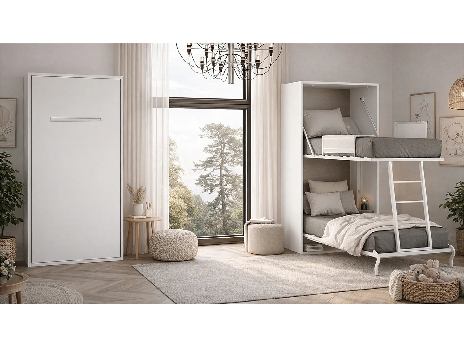 Letto a castello verticale a scomparsa SARLAT bianco opaco 90x190